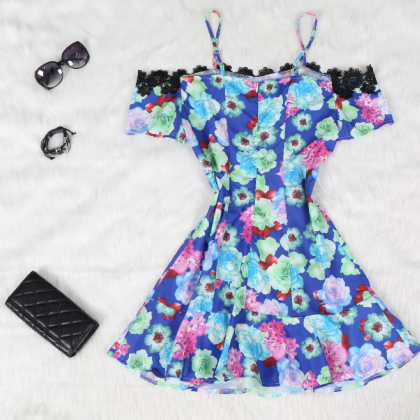 Printed lace short-sleeved dress VC..