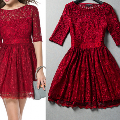 Slim Round Neck Lace Embroidered Dress Vc32214mn