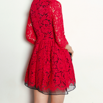 Red Lace Long Sleeve Dress