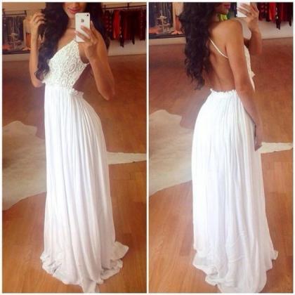 Gorgeous White Lace And Chiffon Backless Dress..