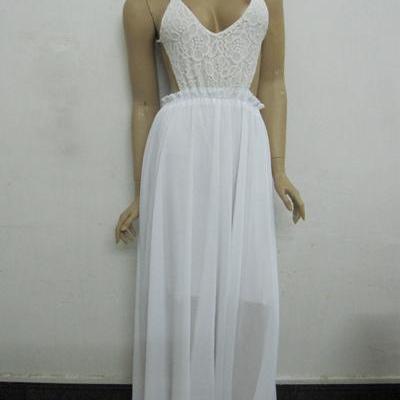 Gorgeous White Lace And Chiffon Backless Dress..
