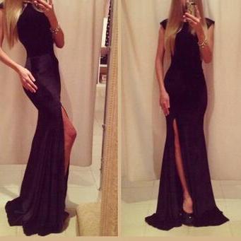 Cute And Classy Pure Black Long Dress Vc40504mn