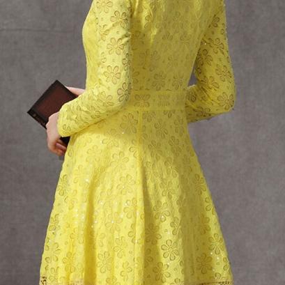 Ruffled Design Long Sleeve Lace Dress Vcx03