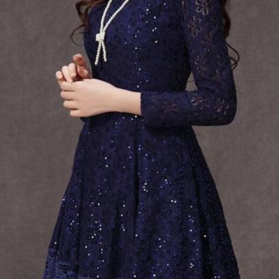 Ruffled Design Long Sleeve Lace Dress Vcx03