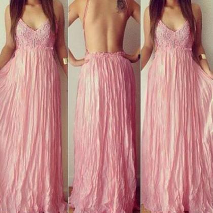 Beautiful Pink Lace And Chiffon Long Dress