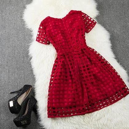 Round Neck Short Sleeve Lace Dress