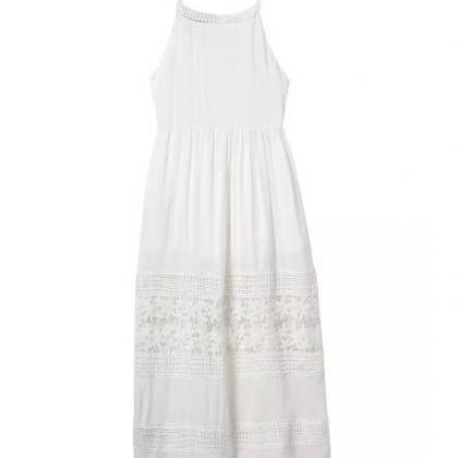 Slim Straps Lace Stitching Sleeveless Dress..