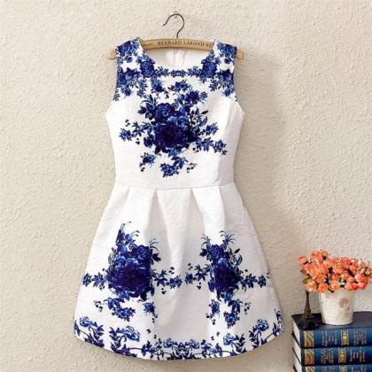 Floral Printed Dress With Pleated Waist Vg41702mn