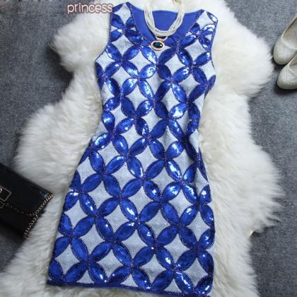 Nice Sequin Cash Pattern Sleeveless Dress..