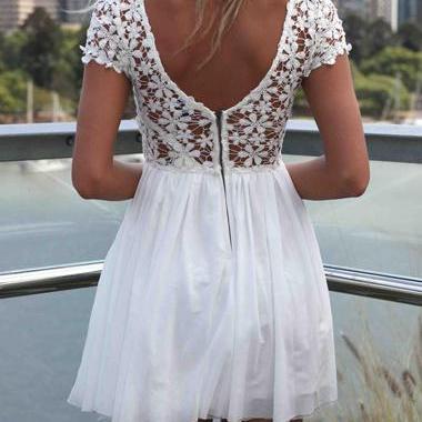 White Floral Lace And Chiffon Pleated Dress
