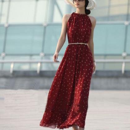 Elegant Red Sleeveless Chiffon Dress Vg42323mn