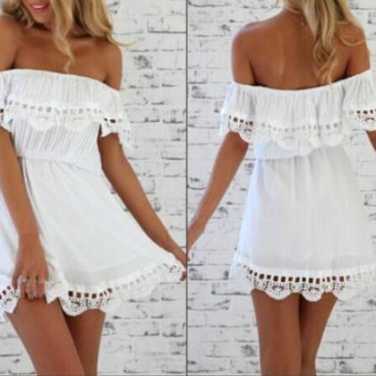 Sexy Bateau Neck Off The Shoulder Short Sleeves..