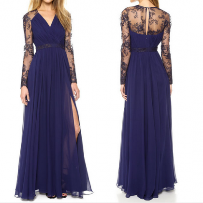 Embroidery Stitching Lace Chiffon Dress Vg42601mn