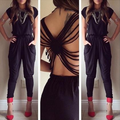 Sexy Backless Solid Color Jumpsuit ..