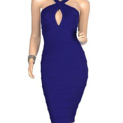 Sexy V-neck Sleeveless Blue Dress Vg52604mn
