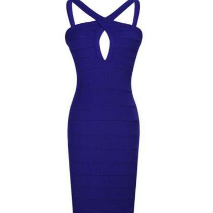 Sexy V-neck Sleeveless Blue Dress Vg52604mn