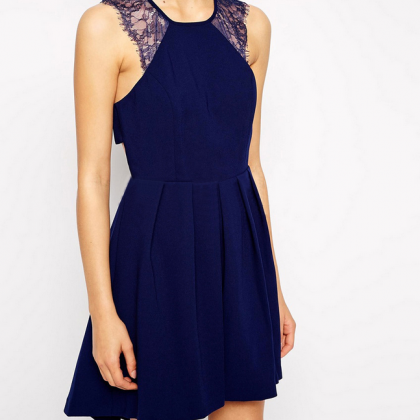 Fashion Sleeveless Lace Stitching Chiffon Dress..