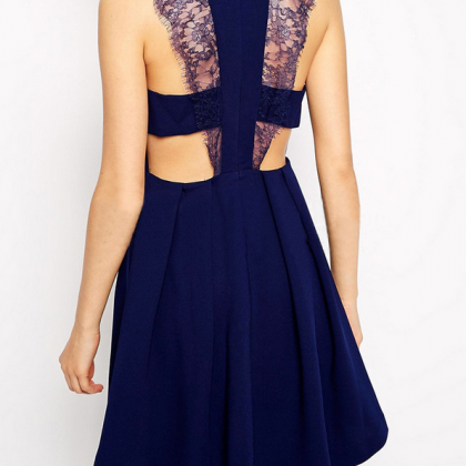 Fashion Sleeveless Lace Stitching Chiffon Dress..