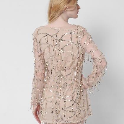 Sexy V-neck Long-sleeved Sequined Dress Jhg21801sd