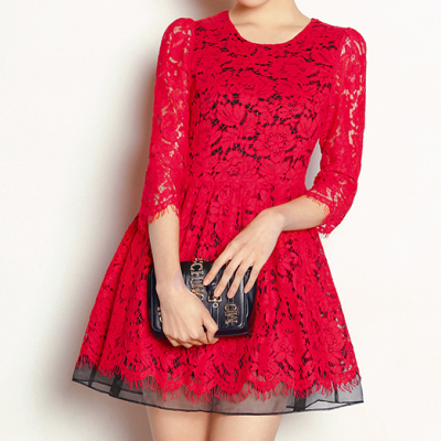 Red Lace Long Sleeve Dress