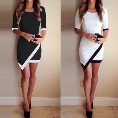 White & Black Patchwork Elegant Dresses Bodycon Pencil Short Mini Dress