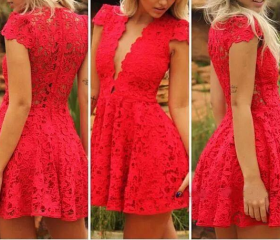 Cc V Neck Viscose Strap L S Dress Red Patterned main image 0