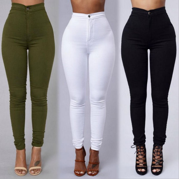 High waist Slim large size women's jeans green