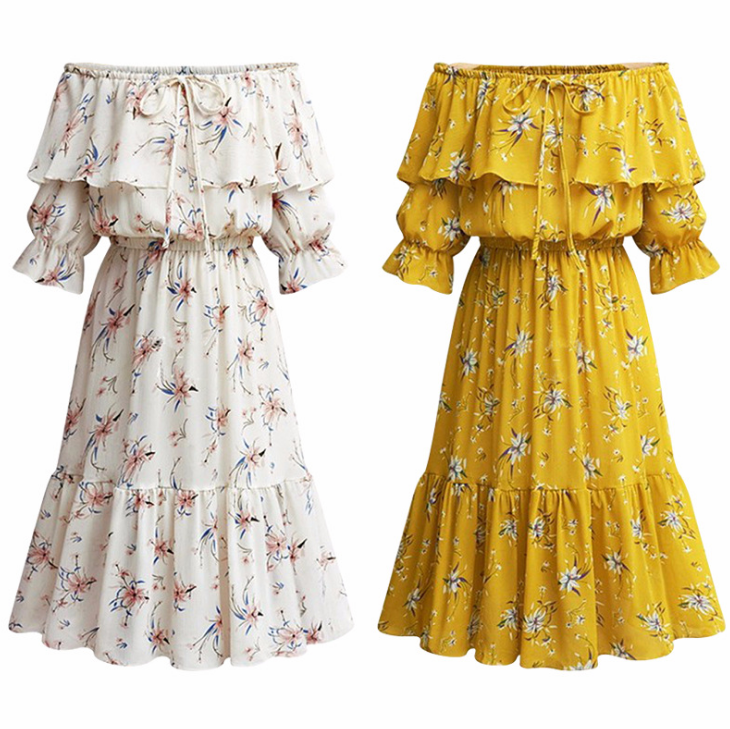 Spring And Summer 2018 Large Size Dress Chiffon Dress Shredded Flower Chiffon Skirt