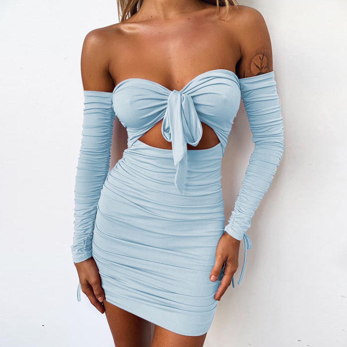 Women's Sexy Wrapped Chest Long Sleeved Dress