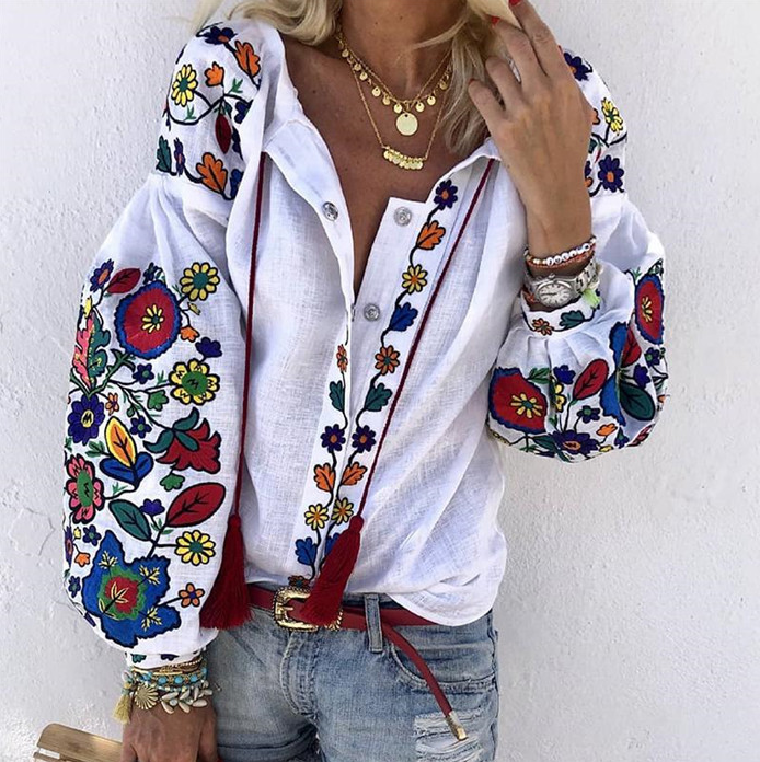 Long Sleeve Casual Women's Embroidered Shirt
