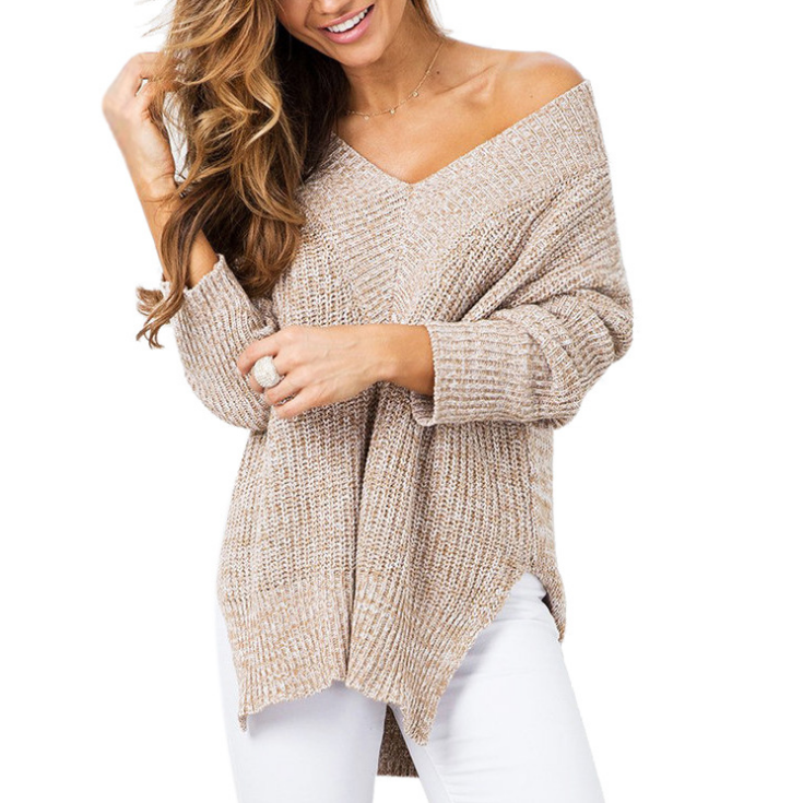 Long Sleeved Sexy V-neck Knit Sweater