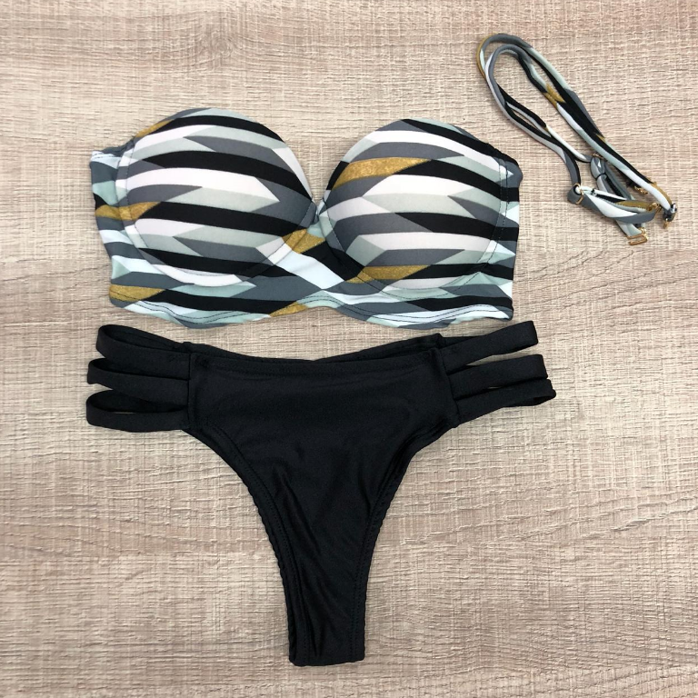 Striped Print Two Pieces Bikini Set Swimsuit