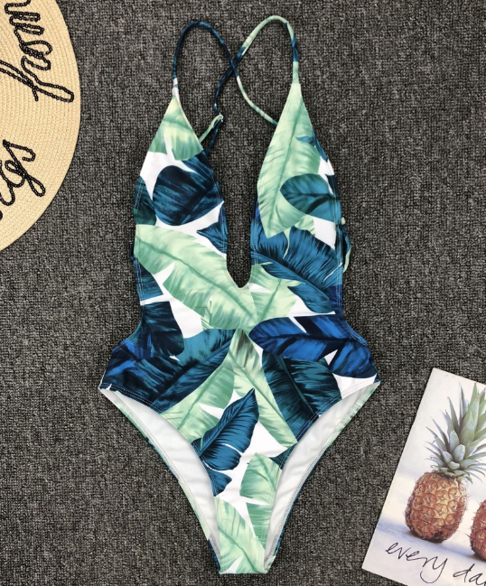 Leaf Print Sexy One-Piece Bikini Swimsuit on Luulla