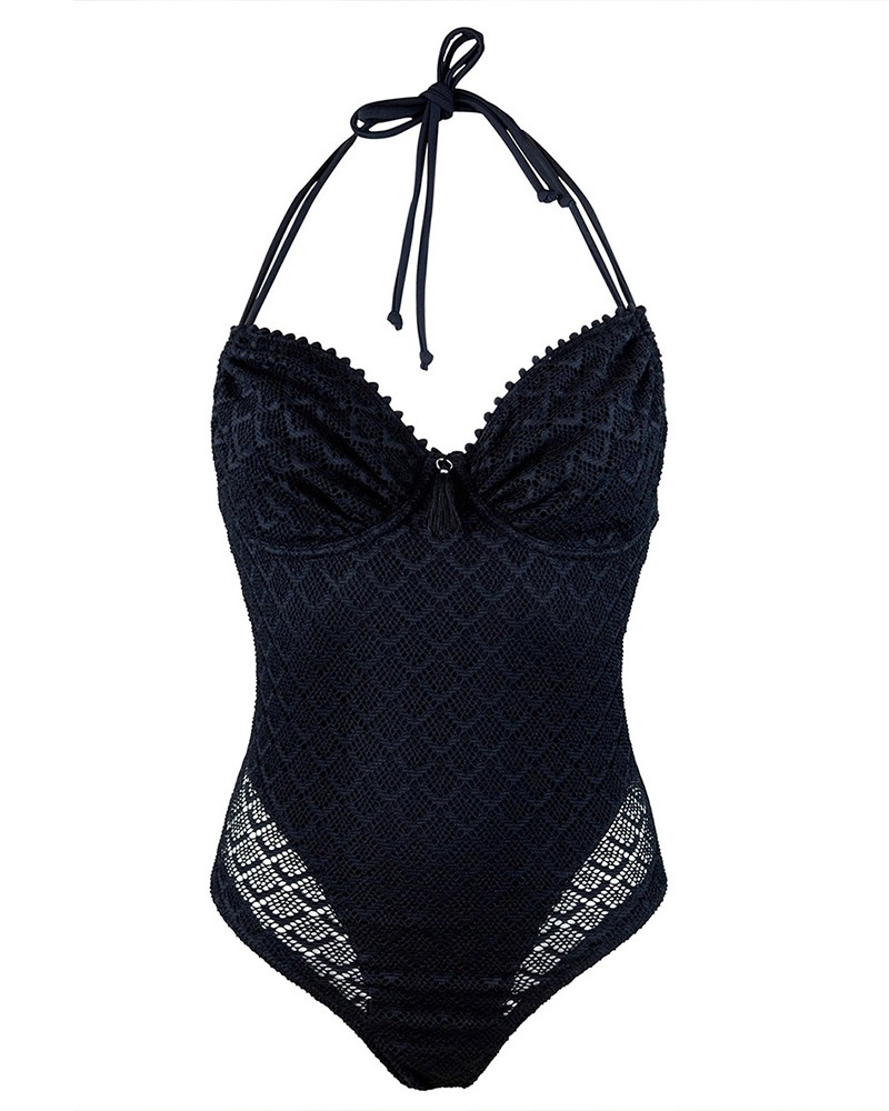 Black Lace Triangle One-piece Bikini Swimsuit