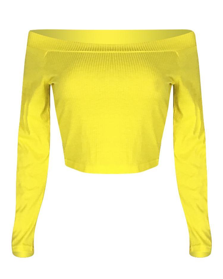Solid Color Sexy Temperament One-neck Long-sleeved T-shirt Top