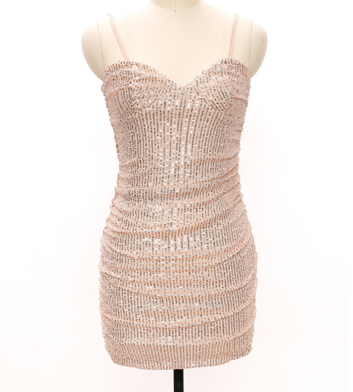 Sexy Low-cut Suspenders Gold Sequins Temperament Package Hip Dress