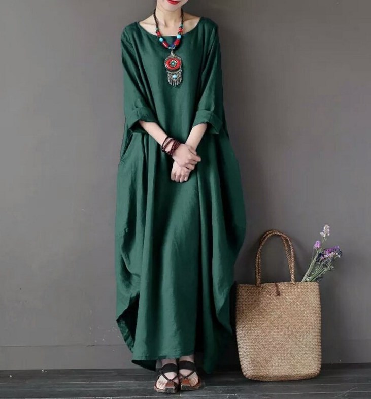 Women Maxi Sleeve Loose Casual Plus Size Party Beach Long Dress