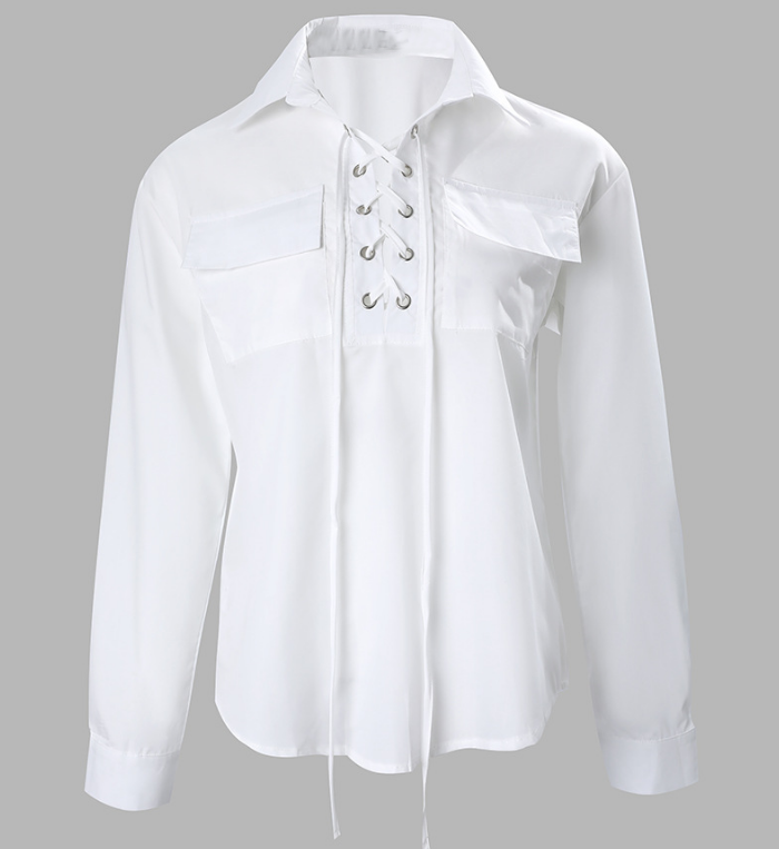 White Women's Fashion Long Sleeve Shirt Top