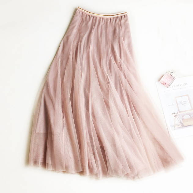 Fashion Solid Color Mesh Yarn Skirt
