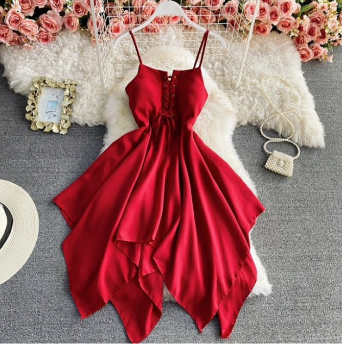 Solid Color Sleeveless Irregular Sling Dress
