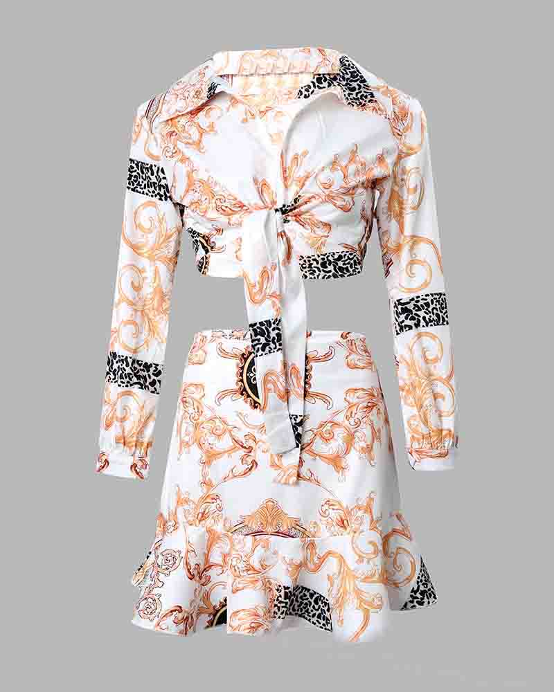 Women's Printed Long Sleeve Two Piece Set