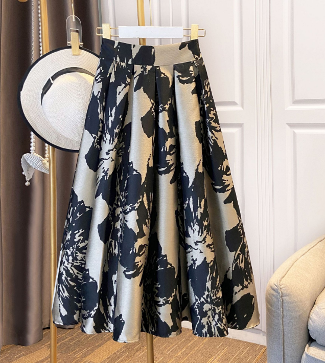 Temperament Women's Jacquard High Waist Printed Skirt
