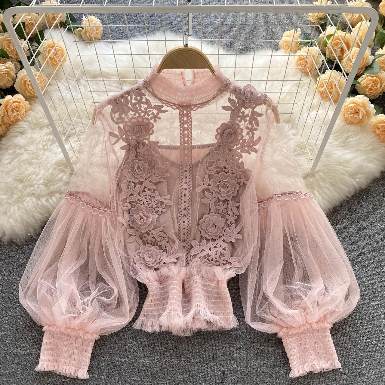 Ethereal Blush Tulle & Lace Blouse