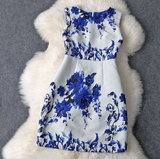 Elegant Round Neck Sleeveless Printed Dress Fg11102uy