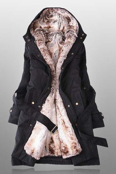 Black Parka With Faux Fur Inner YU02