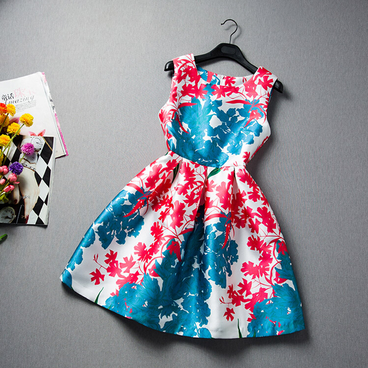 Hit Color Printing Stitching Sleeveless Dress Vc30513mn