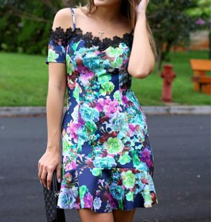 Printed lace short-sleeved dress VC30718MN