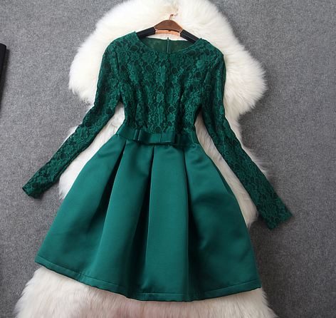 Temperament Elegant Round Neck Lace Dress Vc31210mn on Luulla