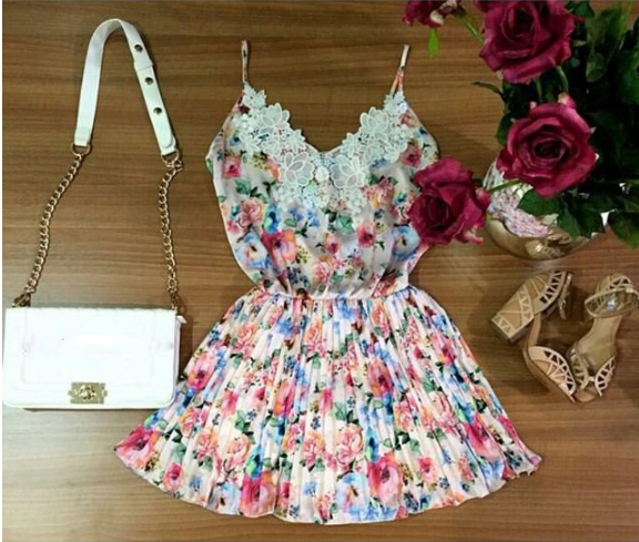 Fashion Printing V-neck Lace Dress Vc40220mn