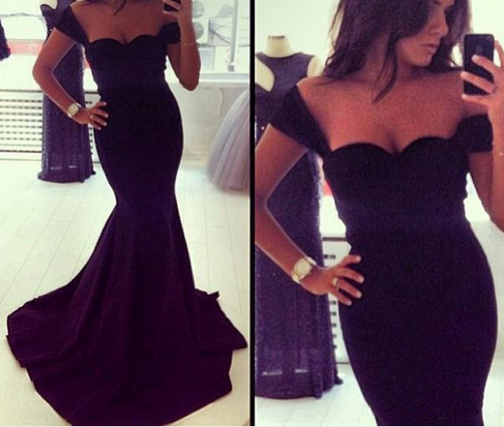 Elegant Black Off Shoulder Floor Length Mermaid Dress